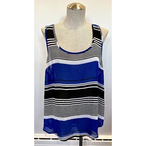Torrid Sheer Striped Tank in Blue/Black Size 1X - Picture 1 of 4